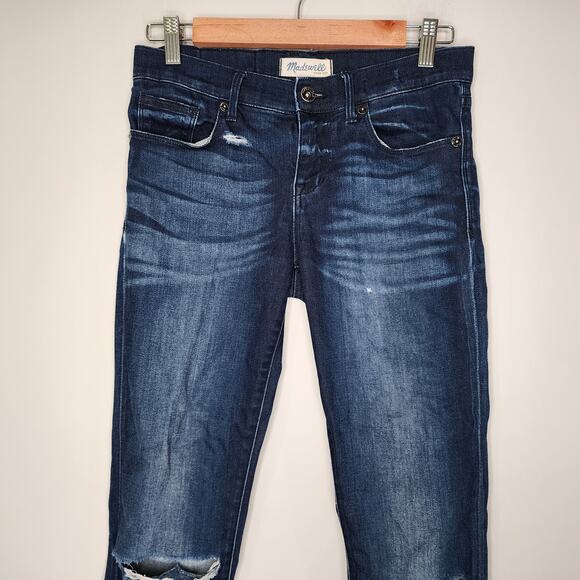 Madewell Mid Rise Dark Wash Skinny Jeans Distressed Stretch Denim 26 - Picture 2 of 8